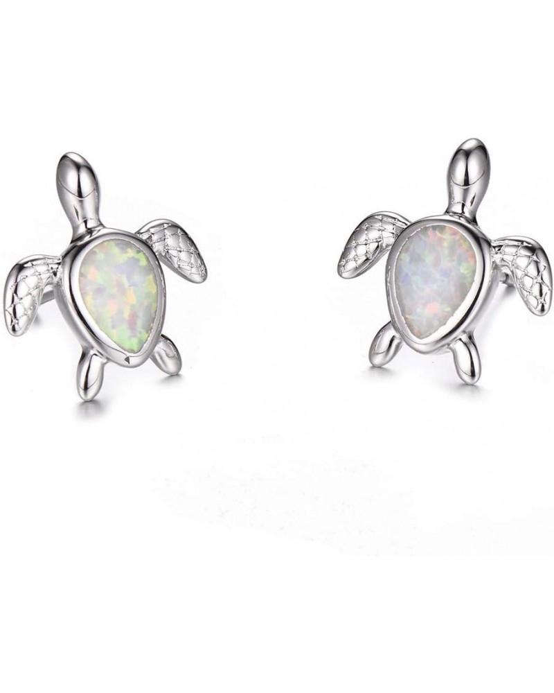 Opal Sea Turtle Earrings Birthstone Jewelry Birthday Christmas Stud Earrings Gifts for He Silver White Earrings $7.50 Earrings