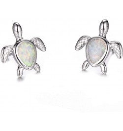 Opal Sea Turtle Earrings Birthstone Jewelry Birthday Christmas Stud Earrings Gifts for He Silver White Earrings $7.50 Earrings