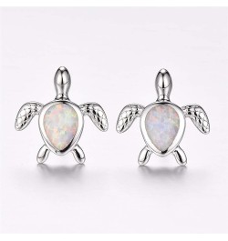 Opal Sea Turtle Earrings Birthstone Jewelry Birthday Christmas Stud Earrings Gifts for He Silver White Earrings $7.50 Earrings