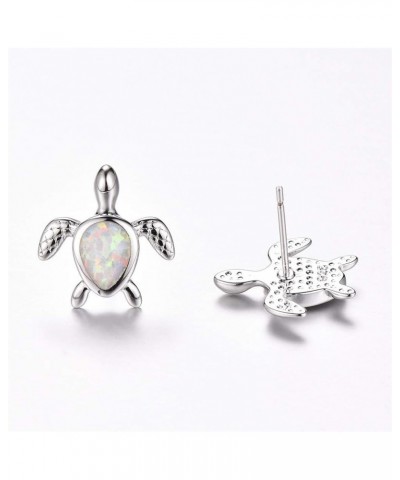 Opal Sea Turtle Earrings Birthstone Jewelry Birthday Christmas Stud Earrings Gifts for He Silver White Earrings $7.50 Earrings