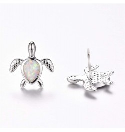 Opal Sea Turtle Earrings Birthstone Jewelry Birthday Christmas Stud Earrings Gifts for He Silver White Earrings $7.50 Earrings