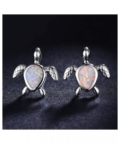 Opal Sea Turtle Earrings Birthstone Jewelry Birthday Christmas Stud Earrings Gifts for He Silver White Earrings $7.50 Earrings