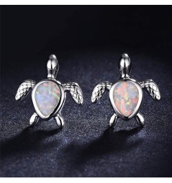 Opal Sea Turtle Earrings Birthstone Jewelry Birthday Christmas Stud Earrings Gifts for He Silver White Earrings $7.50 Earrings