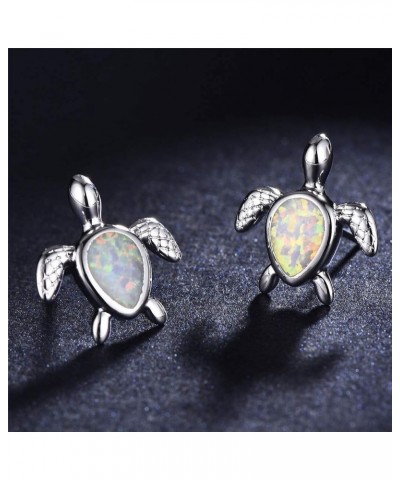 Opal Sea Turtle Earrings Birthstone Jewelry Birthday Christmas Stud Earrings Gifts for He Silver White Earrings $7.50 Earrings