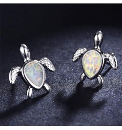 Opal Sea Turtle Earrings Birthstone Jewelry Birthday Christmas Stud Earrings Gifts for He Silver White Earrings $7.50 Earrings