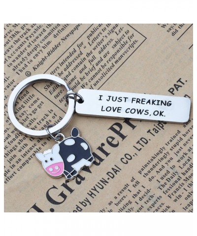 Cute Animal Cow Jewelry Cow Lover Gift I Just Freaking Love Cows OK Cow Keychain Silver $6.75 Pendants