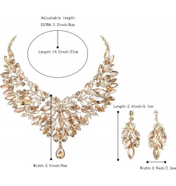 Wedding Bridal Crystal Rhinestones Marquise Cluster Statement Necklace Dangle Earrings Jewelry Set for Women Champagne Gold-T...