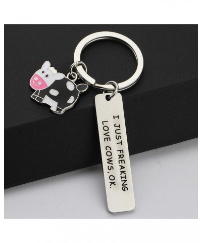 Cute Animal Cow Jewelry Cow Lover Gift I Just Freaking Love Cows OK Cow Keychain Silver $6.75 Pendants