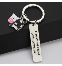 Cute Animal Cow Jewelry Cow Lover Gift I Just Freaking Love Cows OK Cow Keychain Silver $6.75 Pendants