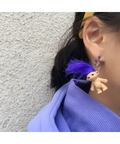 Lovely Ugly Doll Dangle Earrings, Cute Ugly Doll with Colorful Hair Drop Earrings for Women Men Funny Jewelry Gift Purple $6....