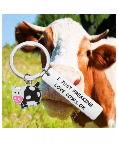 Cute Animal Cow Jewelry Cow Lover Gift I Just Freaking Love Cows OK Cow Keychain Silver $6.75 Pendants