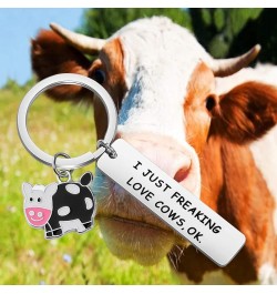 Cute Animal Cow Jewelry Cow Lover Gift I Just Freaking Love Cows OK Cow Keychain Silver $6.75 Pendants