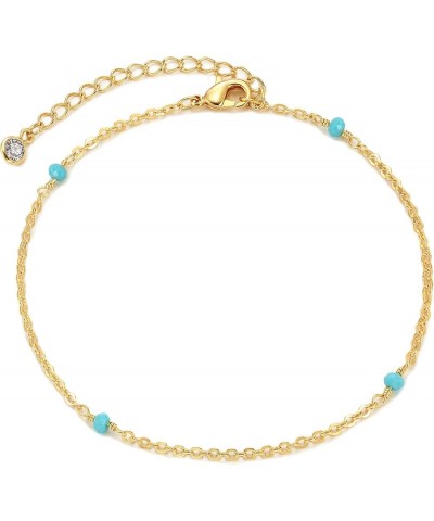 Simple Gold Chain Anklet,14k Gold/Silver Plated Dainty Disc Evil Eye Summer Beach Ankle Bracelet Jewelry for Women Bead-Turqu...