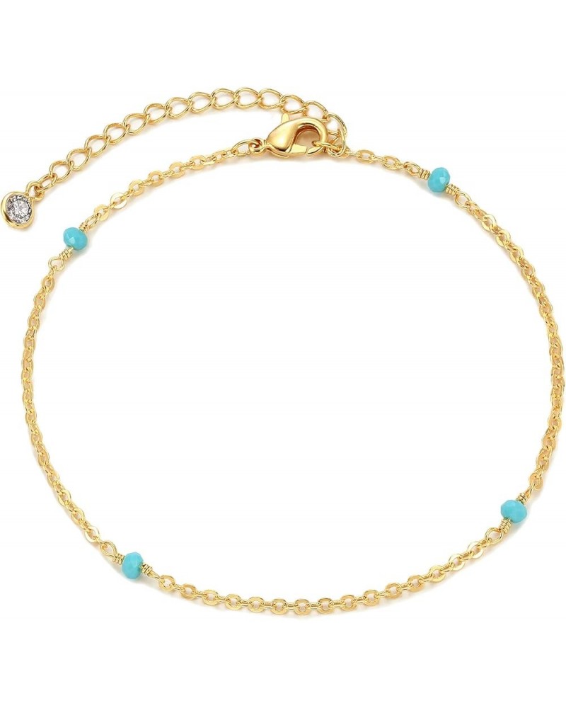 Simple Gold Chain Anklet,14k Gold/Silver Plated Dainty Disc Evil Eye Summer Beach Ankle Bracelet Jewelry for Women Bead-Turqu...