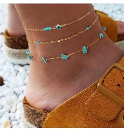 Simple Gold Chain Anklet,14k Gold/Silver Plated Dainty Disc Evil Eye Summer Beach Ankle Bracelet Jewelry for Women Bead-Turqu...