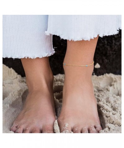 Simple Gold Chain Anklet,14k Gold/Silver Plated Dainty Disc Evil Eye Summer Beach Ankle Bracelet Jewelry for Women Bead-Turqu...