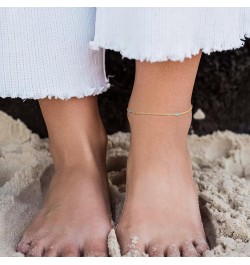 Simple Gold Chain Anklet,14k Gold/Silver Plated Dainty Disc Evil Eye Summer Beach Ankle Bracelet Jewelry for Women Bead-Turqu...