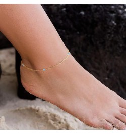 Simple Gold Chain Anklet,14k Gold/Silver Plated Dainty Disc Evil Eye Summer Beach Ankle Bracelet Jewelry for Women Bead-Turqu...