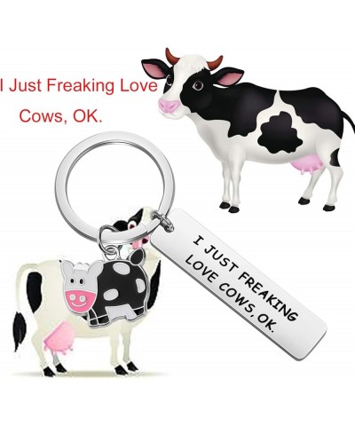 Cute Animal Cow Jewelry Cow Lover Gift I Just Freaking Love Cows OK Cow Keychain Silver $6.75 Pendants