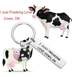 Cute Animal Cow Jewelry Cow Lover Gift I Just Freaking Love Cows OK Cow Keychain Silver $6.75 Pendants