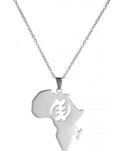 Ankh Cross Necklace Stainless Steel Africa Map Pendant Talisman Adinkra African Symbol Charm Jewelry Gift for Men Women Teens...