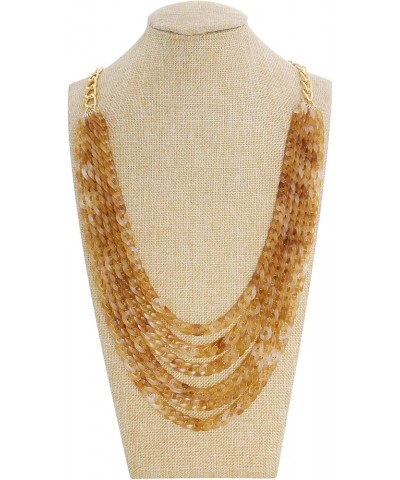 Exaggerated Layered Long Acrylic beads Necklace Fashion 6 Layer Oval Link Chain Necklace Wome Light Brown $9.68 Necklaces