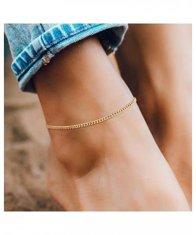 Gold Chain Anklets for Women 18K Gold Vacuum Plated, Adjustable Ankle Bracelets for Women, Beads Rhombus Link Lace Anklets Su...