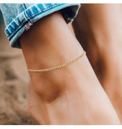 Gold Chain Anklets for Women 18K Gold Vacuum Plated, Adjustable Ankle Bracelets for Women, Beads Rhombus Link Lace Anklets Su...