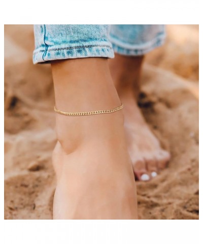 Gold Chain Anklets for Women 18K Gold Vacuum Plated, Adjustable Ankle Bracelets for Women, Beads Rhombus Link Lace Anklets Su...