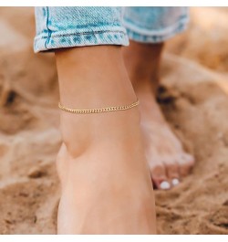 Gold Chain Anklets for Women 18K Gold Vacuum Plated, Adjustable Ankle Bracelets for Women, Beads Rhombus Link Lace Anklets Su...