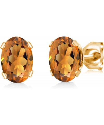 Orange Red Madeira Citrine Yellow Gold Plated Stud Earrings For Women (1.40 Cttw, Gemstone, Oval 7X5MM) $13.12 Earrings