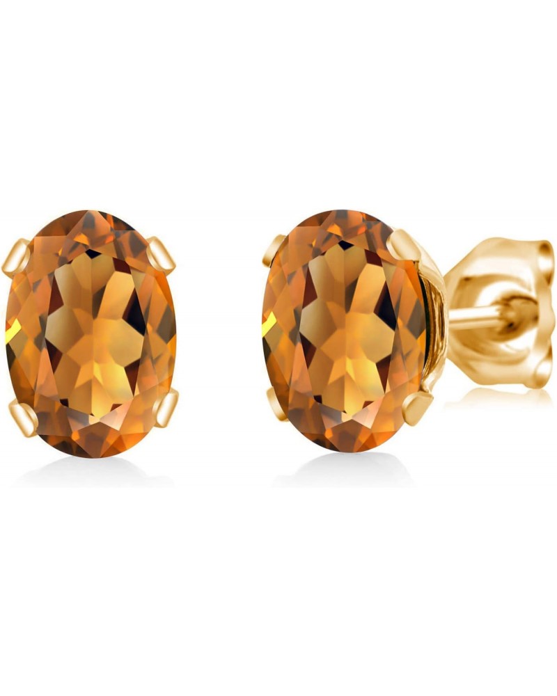 Orange Red Madeira Citrine Yellow Gold Plated Stud Earrings For Women (1.40 Cttw, Gemstone, Oval 7X5MM) $13.12 Earrings