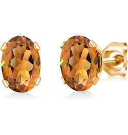 Orange Red Madeira Citrine Yellow Gold Plated Stud Earrings For Women (1.40 Cttw, Gemstone, Oval 7X5MM) $13.12 Earrings