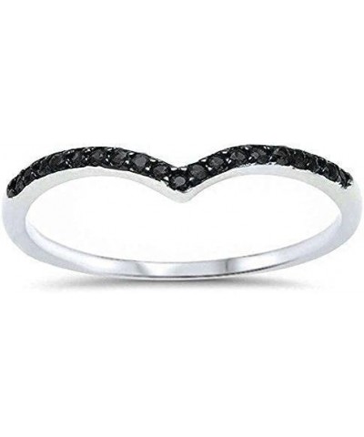 Chevron Midi Half Eternity V-Shape Wedding Engagement Band Ring 925 Sterling Silver Simulated Black CZ $10.81 Rings