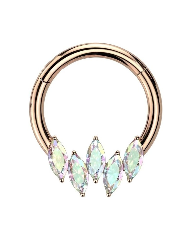 16GA 316L Stainless Steel 5 CZ Crystal Marquise Hinged Segment Ring Rose Gold Tone/Aurora Borealis $13.01 Body Jewelry