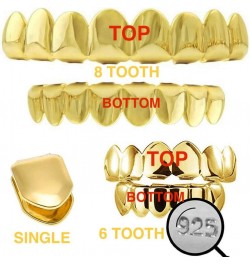 Solid 925 Sterling Silver Grillz - 14K Yellow Gold Finish - 6 Or 8 Tooth Or Single Caps/Top & Bottom Grills For Teeth - Real ...