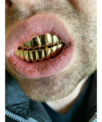 Solid 925 Sterling Silver Grillz - 14K Yellow Gold Finish - 6 Or 8 Tooth Or Single Caps/Top & Bottom Grills For Teeth - Real ...