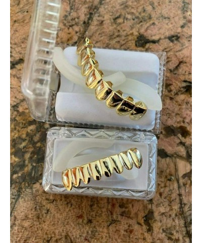 Solid 925 Sterling Silver Grillz - 14K Yellow Gold Finish - 6 Or 8 Tooth Or Single Caps/Top & Bottom Grills For Teeth - Real ...