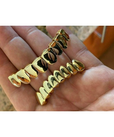 Solid 925 Sterling Silver Grillz - 14K Yellow Gold Finish - 6 Or 8 Tooth Or Single Caps/Top & Bottom Grills For Teeth - Real ...