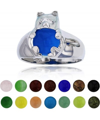 925 Sterling Silver Genuine and Simulated 14 Color Interchangeable Gemstone Set Fashion Ring Teddy Bear $18.45 Rings