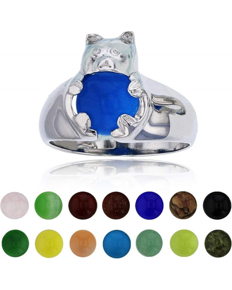 925 Sterling Silver Genuine and Simulated 14 Color Interchangeable Gemstone Set Fashion Ring Teddy Bear $18.45 Rings