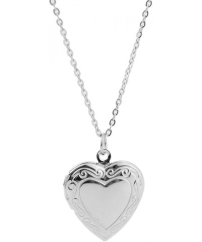 Engraved Love Heart Holds Pictures Photo Locket Pendant Necklace14K Silver Plated Polished Peach Heart Necklace for Women Gir...