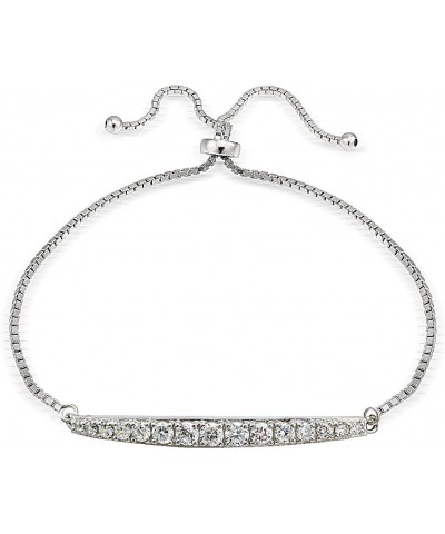 Sterling Silver Cubic Zirconia Graduated Bar Adjustable Pull String Bracelet Sterling Silver $18.19 Bracelets