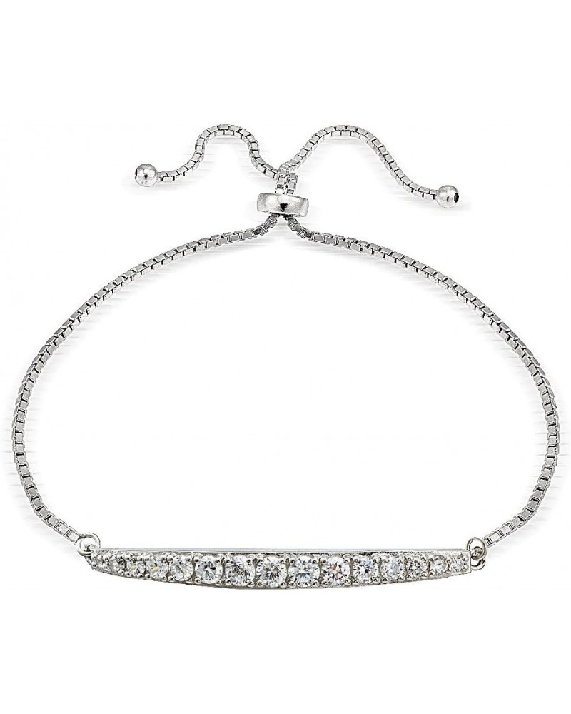 Sterling Silver Cubic Zirconia Graduated Bar Adjustable Pull String Bracelet Sterling Silver $18.19 Bracelets