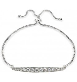 Sterling Silver Cubic Zirconia Graduated Bar Adjustable Pull String Bracelet Sterling Silver $18.19 Bracelets