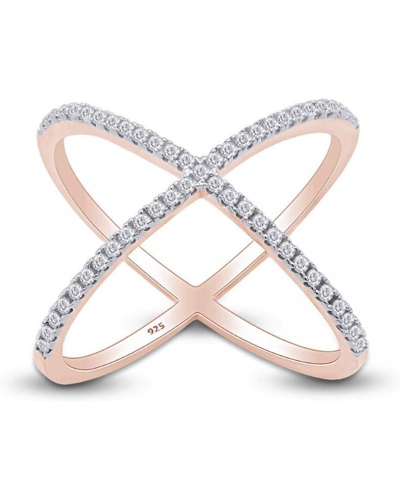 White Cubic Zirconia Criss Cross Single X Fashion Ring in 14k Gold Over Sterling Silver (0.64 cttw) rose-gold-plated-silver $...