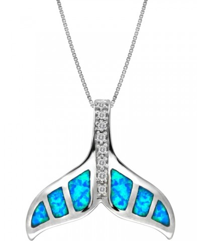 Sterling Silver Whale Tail CZ Accented Necklace Pendant with Simulated Blue Opal and 18" Box Chain $15.14 Necklaces