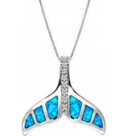 Sterling Silver Whale Tail CZ Accented Necklace Pendant with Simulated Blue Opal and 18" Box Chain $15.14 Necklaces