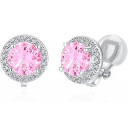 8MM Cubic Zirconia Crystal Clip On Stud Earrings Round Non Pierced Earrings For Women Girls Pink $7.94 Earrings