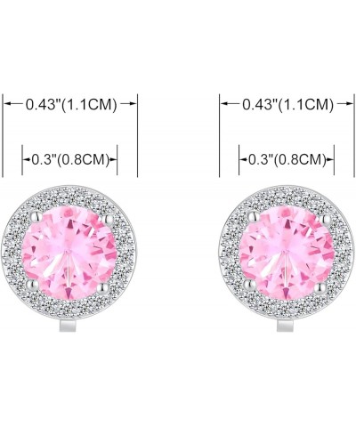 8MM Cubic Zirconia Crystal Clip On Stud Earrings Round Non Pierced Earrings For Women Girls Pink $7.94 Earrings